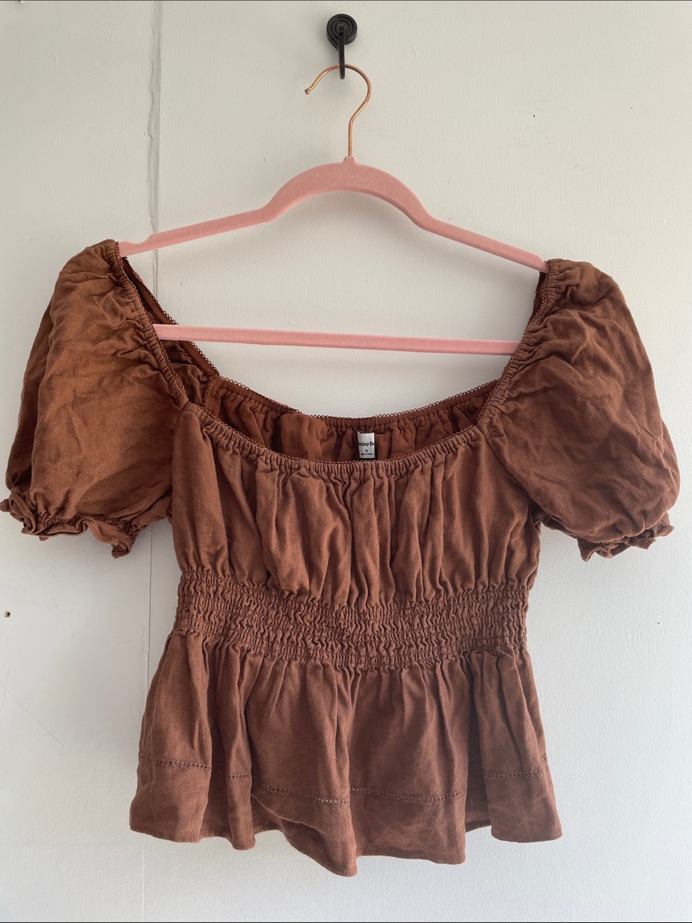 Sunday Best Brown Boho Crop Top Sz M Linen blend EUC